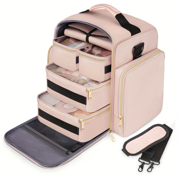 Large Travel Makeup Bag Organizer With 4 Removable Cases And 1 Jewelry Organizer Roll, Multiple Storage Pockets Cosmetic Bag Holds Toiletries/Skin Care/Hair Supplies/Brush, Makeup Case For Accessories, Cosmetics, Toiletries, Women'S Gifts