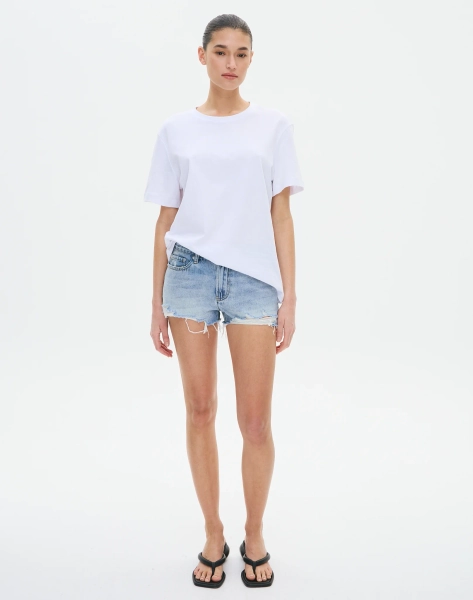 Mid Rise Ripped Denim Mini Short
