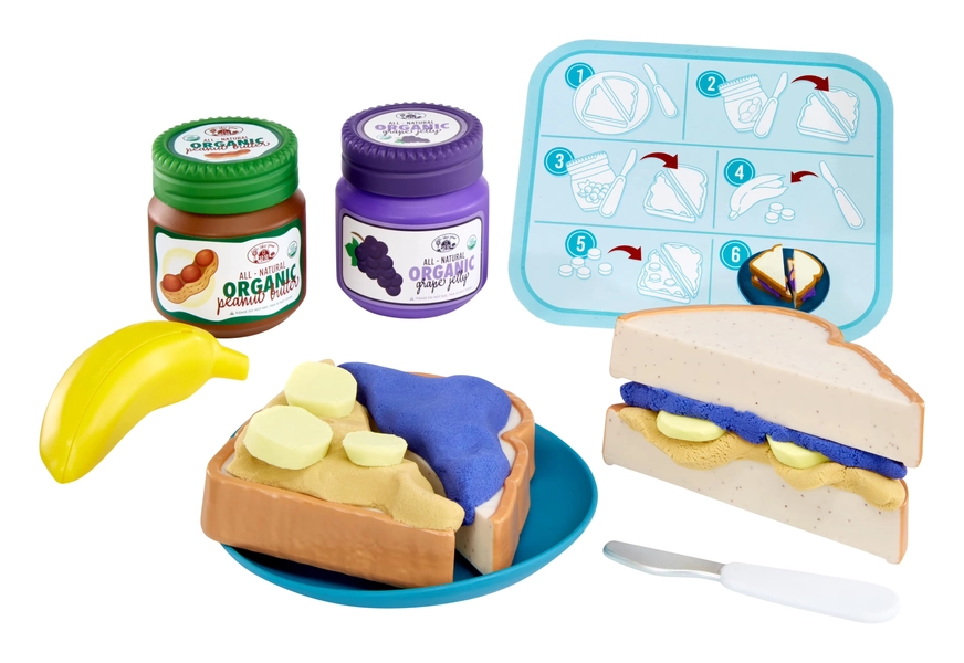 Little Tikes Creative Chef Peanut Butter & Jelly Kit with Make-It Mix Play Sand, 10 Accessories, Realistic Pretend Play Sandwich Maker, Boys, Girls, Ages 3+