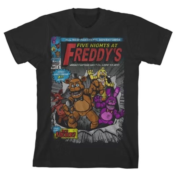 Five Nights at Freddy's Comic Cover Art Boy's Black T-shirt-Medium