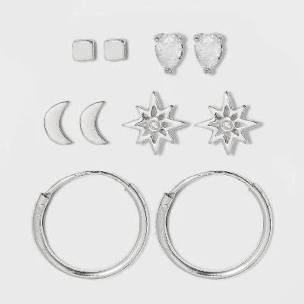 A New Day Sterling Silver Cubic Zirconia Stud Earrings Set (5 Pairs)