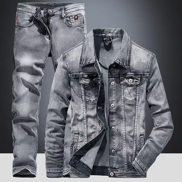 Spring Autumn Men's Denim Suit Loose Fit Plus Size Korean Trendy Two-Piece Student Versatile Outerwear Casual Jacket - AliExpress 200000343