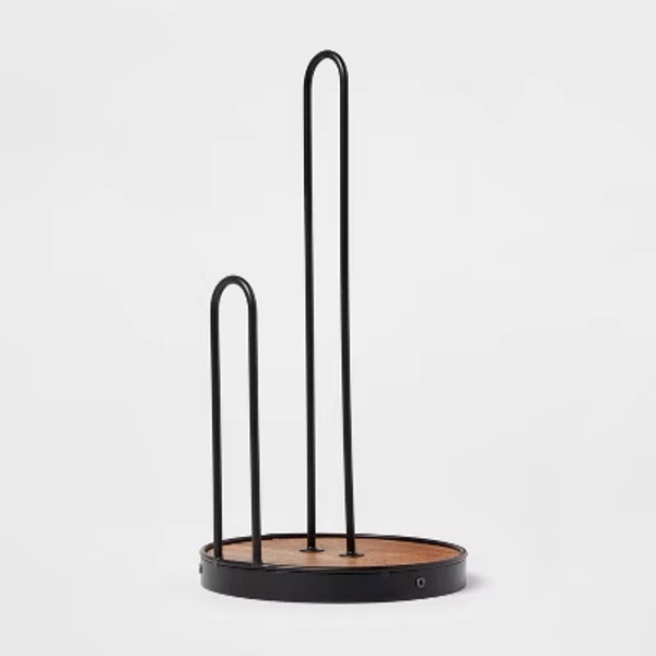 Iron and Mangowood Wire Paper Towel Holder Black - Threshold™: Freestanding Kitchen Napkin Holder
