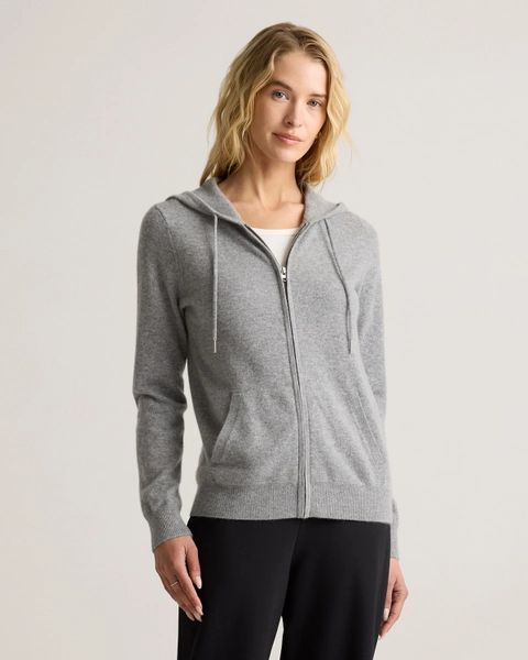 Cashmere Zip Hoodie | Quince in Heather Grey