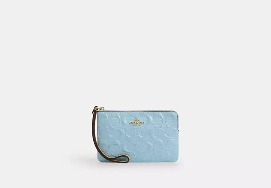 Corner Zip Wristlet In Signature Leather With Charm