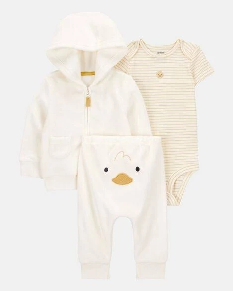 Carter's Baby Unisex Duck Cardigan, Bodysuit & Pants Set
