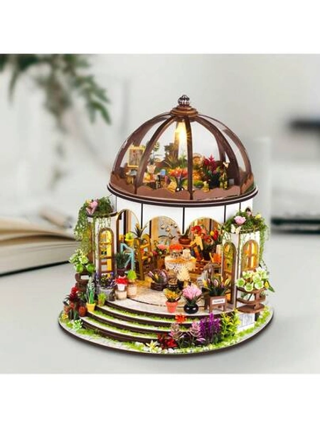 3D Handcrafted Wooden Miniature Garden Cottage Model Kit, DIY Dollhouse Assembly Set With Artistic Hobby Craft For Teens & Women