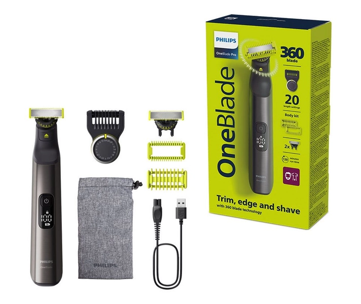 Philips Elektrorasierer OneBlade Pro 360 Face & Body QP6552/30, Aufsätze: 3, 360 Grad Klinge, 20 Längeneinstellungen, inkl. Aufbewahrungstasche