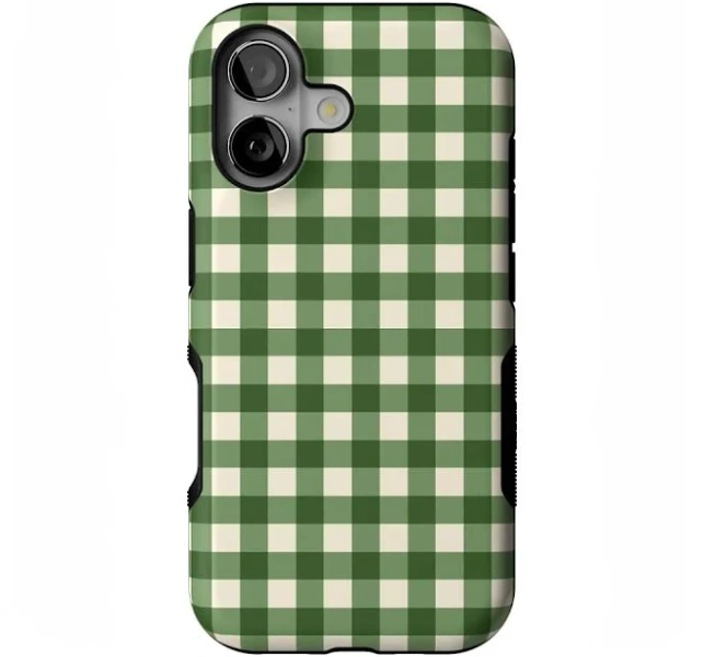 Casely iPhone 16 Compatible with MagSafe Checked Twice Green Plaid Case