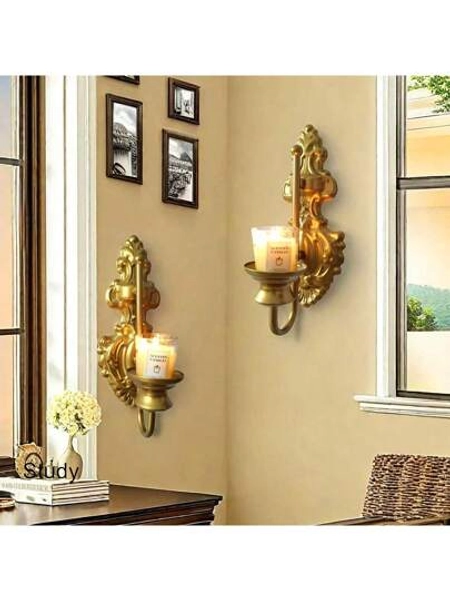 2PCS Nordic Retro Wall Candle Holder, Gold/Black/White,Wall Hanging Candle Sconces, Metal Wall Candle Sconce Holder, Vintage Taper Candle Wall Sconce, Candlestick Holders Decor