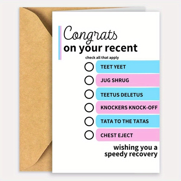 Congrats on Your Top Surgery" Recovery Payment Method - Perfect Gift for Trans Friends, Includes Teet Yeet & Teetus Deletus Cards, Ideal for Holiday season, Thanksgiving, Birthdays