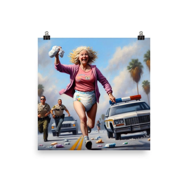 Crazy Lady In A Diaper On The Loose | Weird and Funny Poster