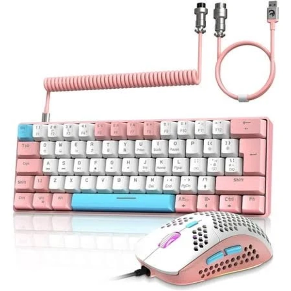 Ziyou Lang T60 Wired Mechanical Keyboard&Mouse Combo,Rainbow Backlit 6400dpi RGB-Pink/Blue Switch