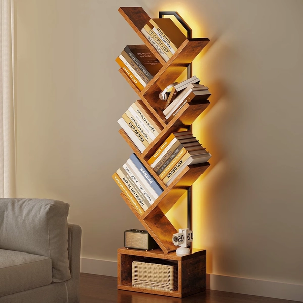 Casacomoda 6 Tier Tree Bookshelf, Bookcase with LED Lights, Display Floor Standing Storage Shelf, Book Organizer Shelves for Home Office, Living Room, Vintage - Walmart.com