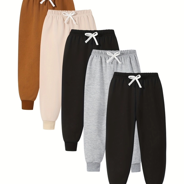 5pcs Boys' Lightweight Solid Color Bow Detail Casual Sweatpants - Machine-Washable Winter Warmth, Regular Fit Wear for, Playdates & Everyday (5pcs Bulk Pack) - Suitable for, Perfect for Outdoor