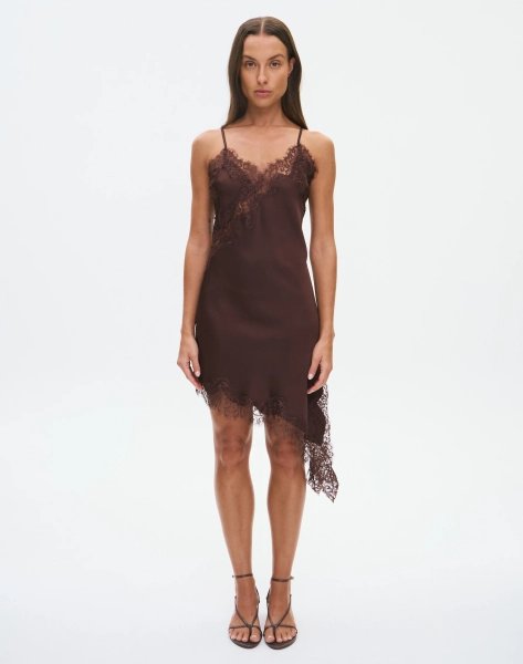 Satin Lace Mini Dress - black or brown in size 8