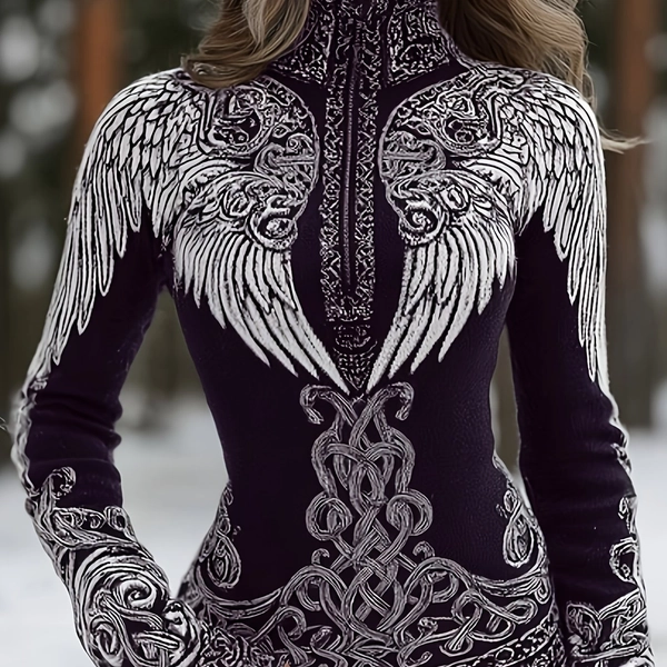 [ Print Design - No Texture], Women's Elegant Retro Hooded Zip-Up Cardigan, Viking Bohemian Print - Machine Washable, with Pockets, Suitable for Spring and Autumn.