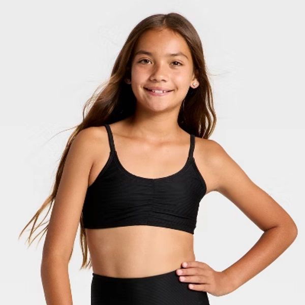 Girls' Trilette Shirred Swimsuit Top - art class™ Black L