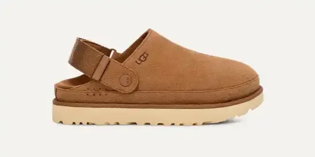 UGG® Women's Goldenstar Clog Suede Shoes in Chestnut, Size 6.5