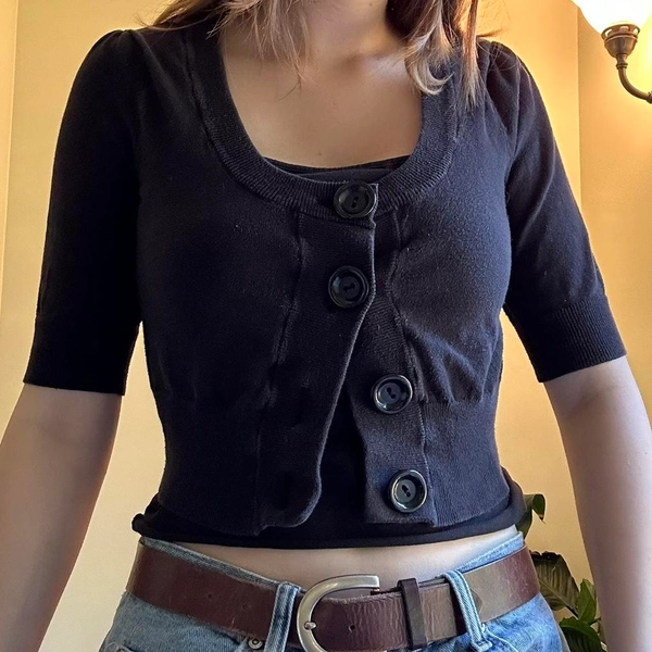 Route 66 Black button-up cropped cardigan top...