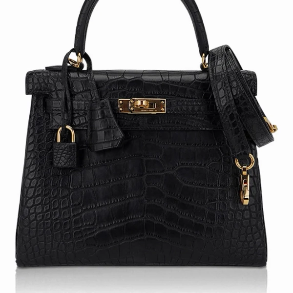 Hermes Kelly 25 Retourne Bag Black Matte Alligator with Gold Hardware