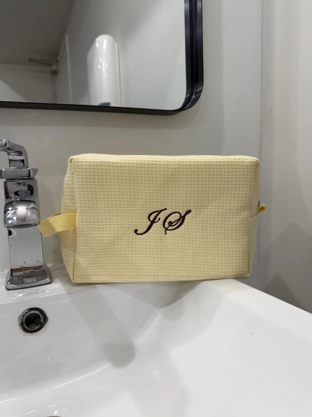 Custom Make Up Bag - Butter Yellow Make Up Bag - Waffle Weave Cosmetic Bag - Custom Waffle Bag - Bachelorette Gifts