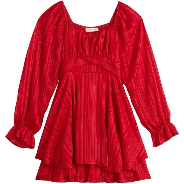Inspired Hearts Crossover Waist Long Sleeve Dress