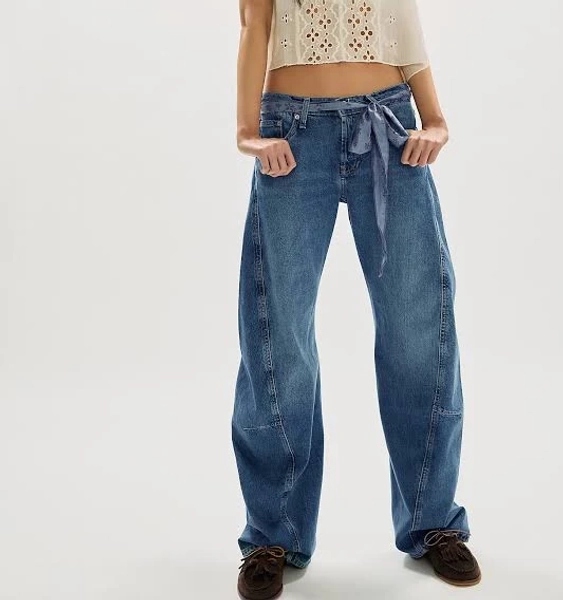Free People Twisted Bowed Barrel Jeans