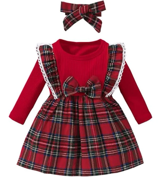 LUJENGEFA Newborn Baby Girl Plaid Outfits Set