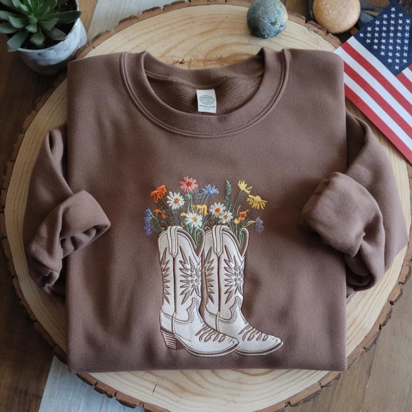 Embroidered Western Sweatshirt: Cowboy Boots, Horse Girl Tee