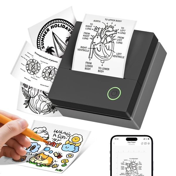 PM290CB Pocket Sticker Printer - Inkless Wireless Mini Thermal Printer with Paper, Portable Print Pod for Photos, Diaries, Notes & Journal DIY, Perfect Gift for School, Office And Home Use, Compact Design with Instant Mobile Printing