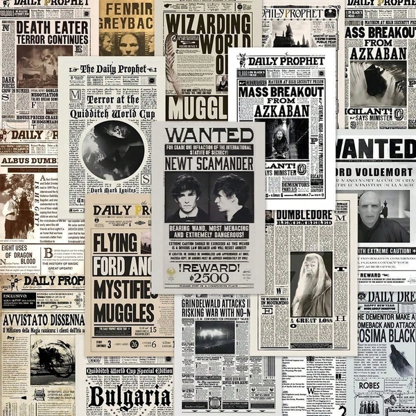 54pcs Vintage Newspaper Style High-Definition Waterproof Stickers, Suitable For Fan Collection, Can Also Be Used To Decorate Notebooks, Diaries, Luggage, Water Bottles, Computers, Bicycles And Scrapbooks. A Perfect Gift For Fans And Stationery Lovers.