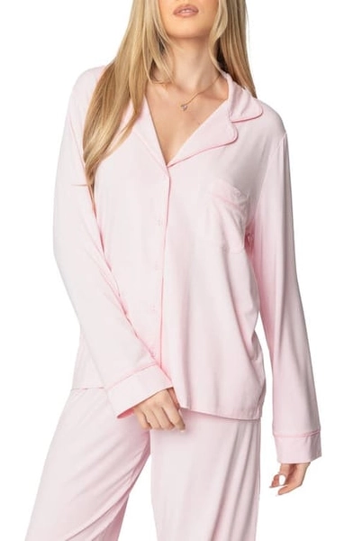 EDIKTED Jeanette Button-Up Pajama Top in Light-Pink at Nordstrom, Size X-Large