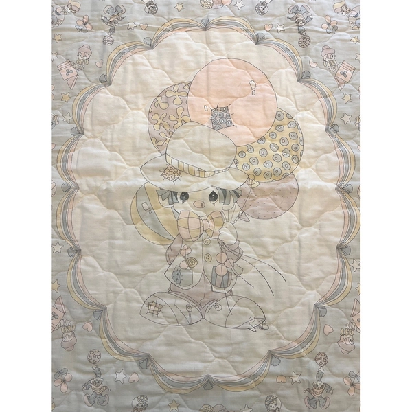 Vintage Precious Moments Clown Baby Blanket Quilt Pastel Nursery Decor 1980s