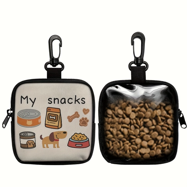 1 ud. Bolsa para snacks con estampado de perro, gancho y cremallera - Set de entrenamiento para mascotas para entrenamiento de cachorros, almacenamiento de comida para perros y paseos al aire libre, poliéster duradero, diseño de perro lindo, perfecto para dueños de perros, bolsa para golosinas de perro, elementos esenciales para pasear perros | Diseño de perro juguetón | Seguro