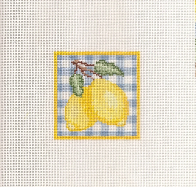 Hand painted needlepoint canvas Lemon ornament 3 inches