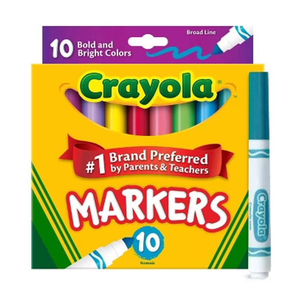 Crayola 10ct Broad Line Markers, Bold and Bright, School Supplies for Kids, Art Classroom Must Haves, Drawing & Coloring Gift, Ages 3+