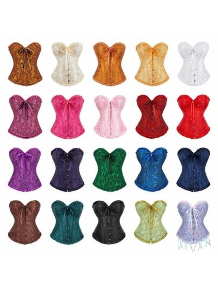 Women's Vintage Jacquard Shapewear Tops, Corset Style Shaper Bust Support Sexy Bandeau Tops, Suitable For Party, Halloween, Festivals