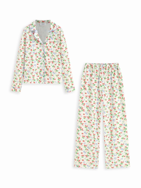 Strawberry Graphic Floral Oversized Top & Mid Rise Wide Leg Trousers Loungewear Set