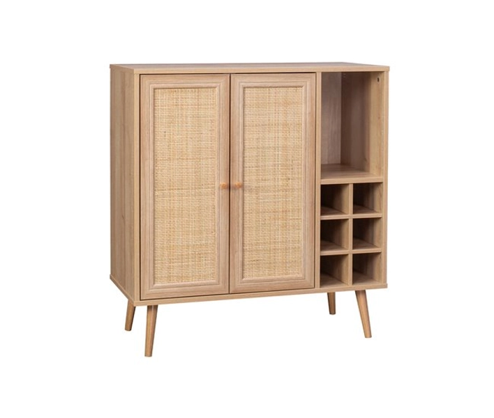 Aparador com suporte para garrafas, decoração em vime e madeira, 83cm, Boheme, Natural, 83x39x88.5 cm