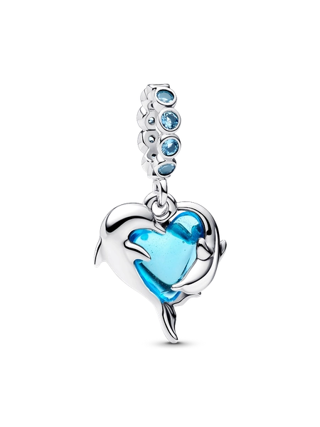 Blue Murano Glass Dolphins Dangle Charm