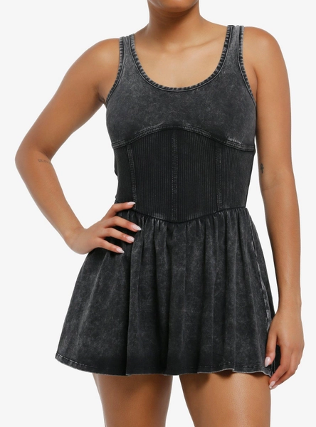 Washed Black Corset Tank Dress