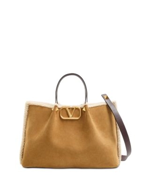 VLogo Medium Suede and Shearling Tote