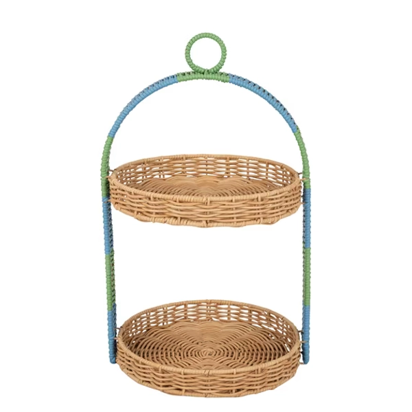 Beautiful Two-Tier Two-Tone Rattan Tray by Drew Barrymore
