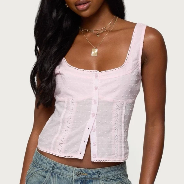 Edikted Women's Embroidered Cotton Button Up Top