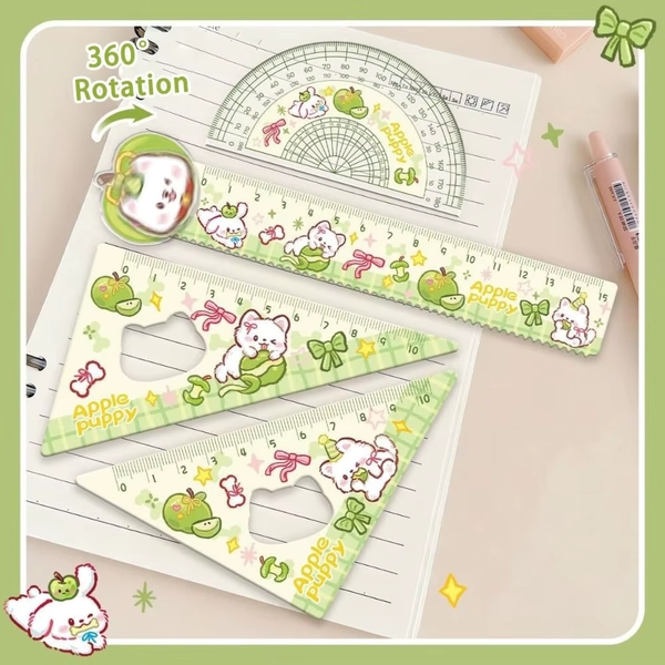 4pcs Cartoon Acrylic Ruler Set Red Kitten/Green Puppy Measurement Drawing Stationery Set Square Straight Ruler Gift - AliExpress 21