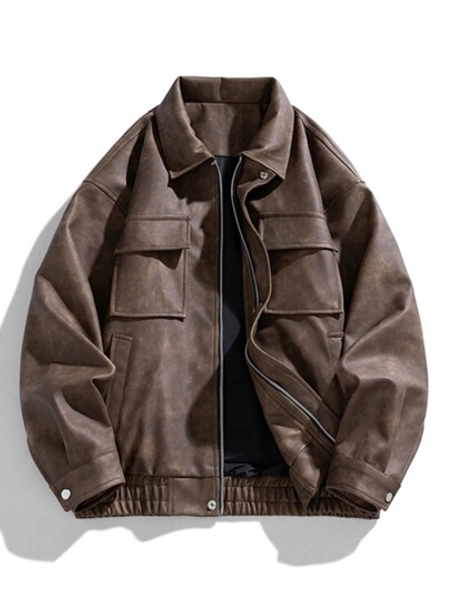 Men's Vintage Motorcycle Leather Jacket, Suitable For Spring And Autumn