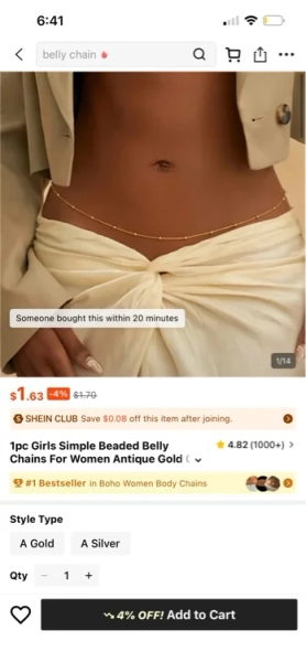  1pc Girls Simple Beaded Belly Chains For Women Antique Gold Chain| SHEIN USA