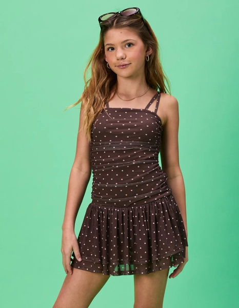 RSQ Girls Polka Dot Ruched Dress - BROWN COMBO