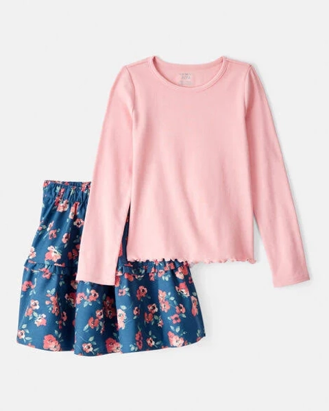 Carter's Girls 2-Piece Floral Print Long-Sleeve Top & Skirt Set